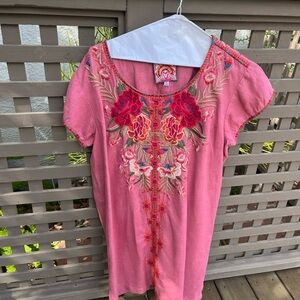 Johnny Was Pink Embellished Short Sleeve Dress